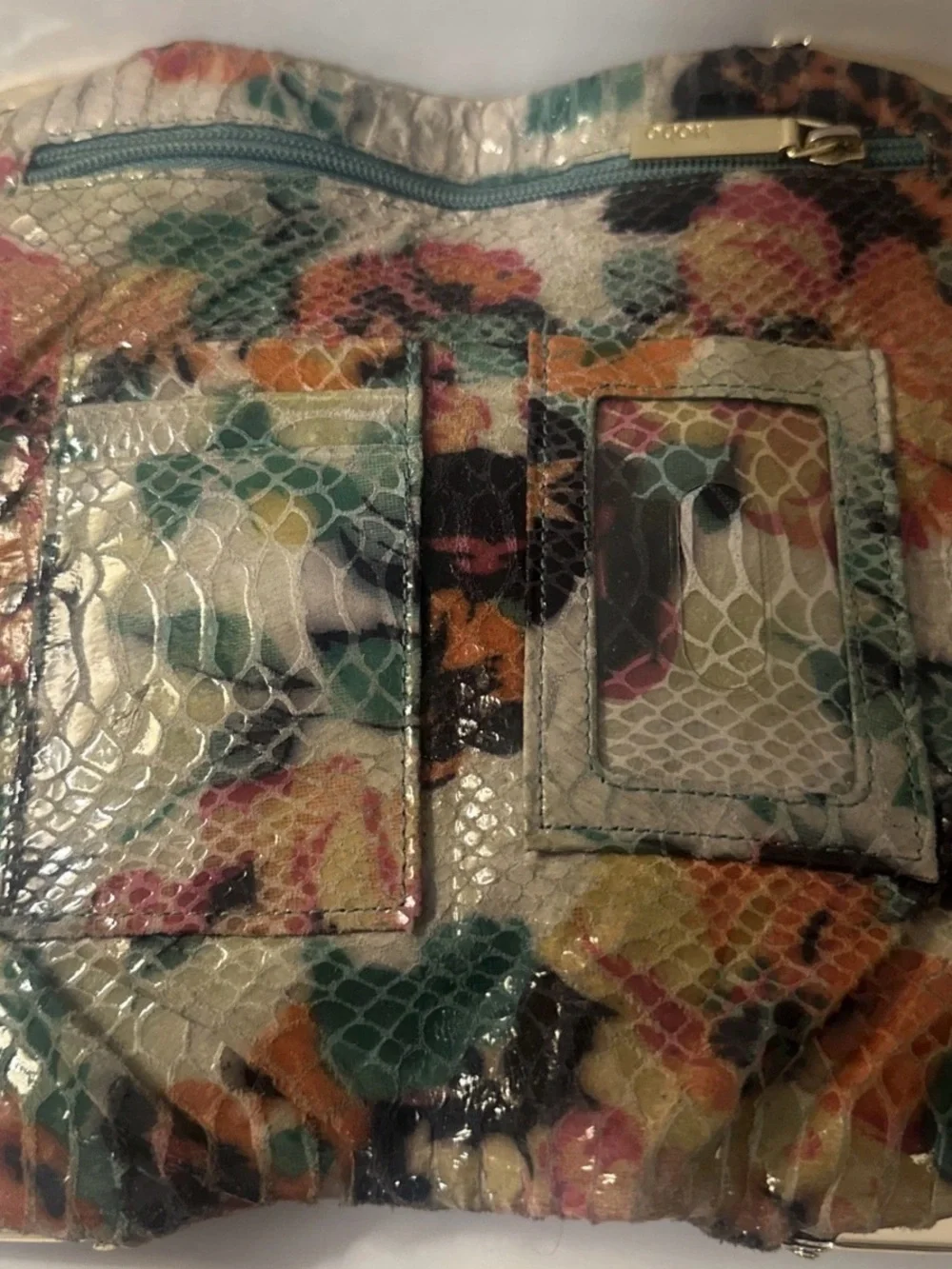Hobo Vintage Lauren ClutchWallet Double Clasp Leather Snake Embossed Floral